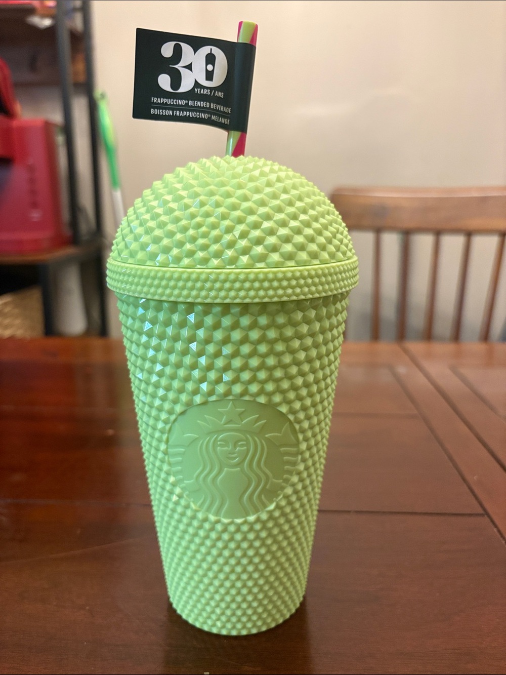 Starbucks brand new w tags Frappuccino Neon Green Studded Tumbler with Straw